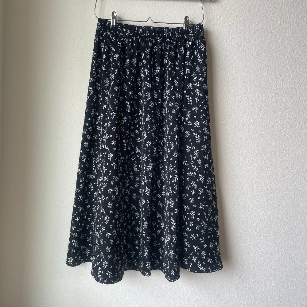 Black Floral Midi Skirt